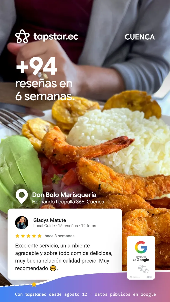 Don Bolo Marisquería, Cuenca: +94 reseñas en Google en 6 semanas con Tapstar