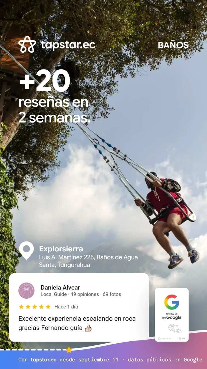 Explorsierra, Baños: +20 reseñas en Google en 2 semanas con Tapstar