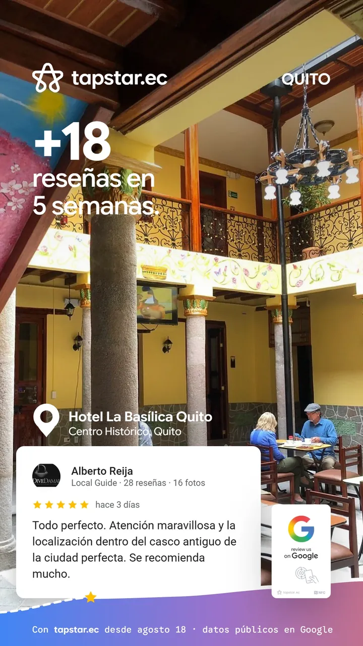 Hotel La Basílica Quito, Quito: +18 reseñas en Google en 5 semanas con Tapstar