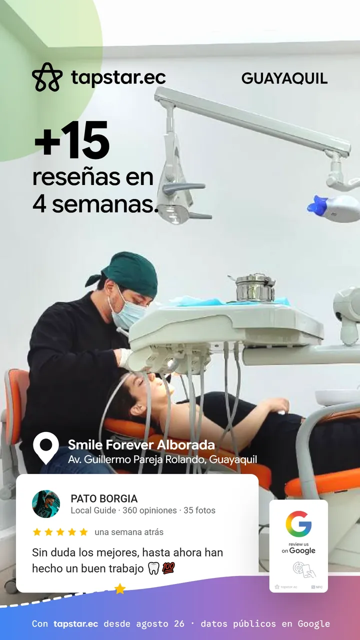 Smile Forever Alborada, Guayaquil: +15 reseñas en Google en 4 semanas con Tapstar
