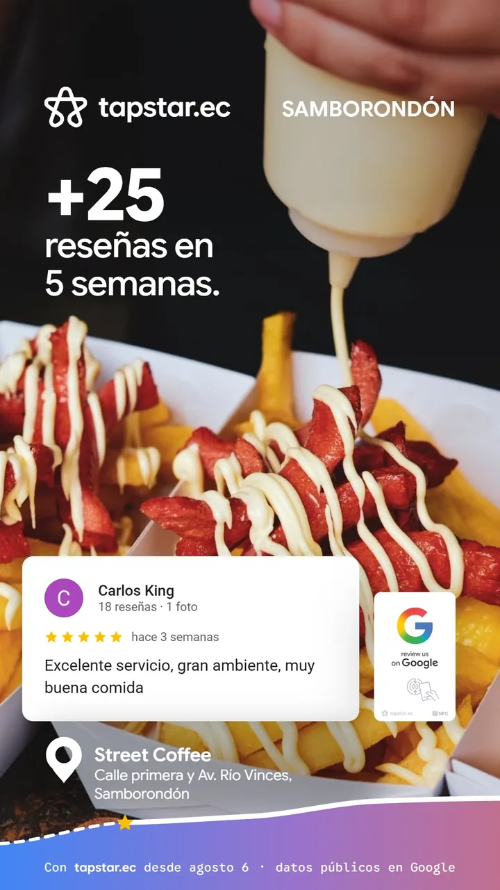 Street Coffee, Samborondón: +25 reseñas en Google en 5 semanas con Tapstar
