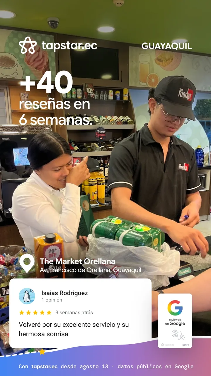The Market Orellana, Guayaquil: +40 reseñas en Google en 6 semanas con Tapstar
